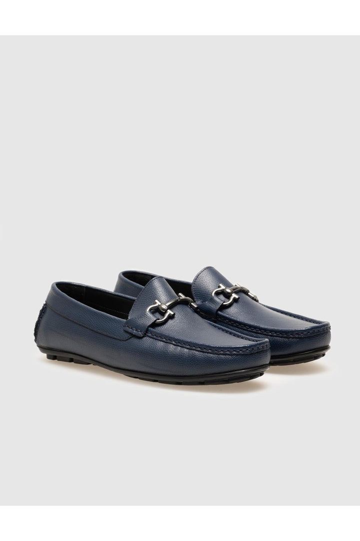 Cabani Shoes Chaussures Loafer pour Homme en Cuir Véritable Bleu marine avec Accessoires Métalliques - Bleu marine