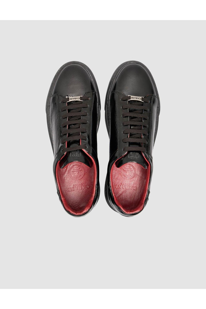 Cabani Shoes %100 Cuir verni souple noir à lacets pour homme chaussures de sport - Noir