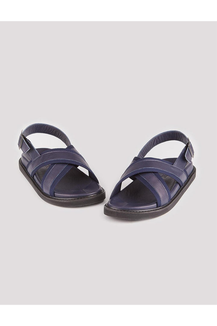Cabani Shoes Sandales en cuir véritable Bleu marine pour hommes - Bleu marine