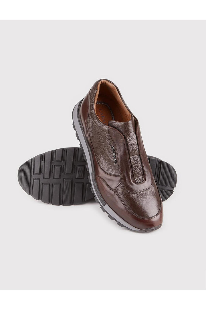 Cabani Shoes Chaussures de sport pour homme en cuir véritable avec semelle en caoutchouc légère, marron. - Marron