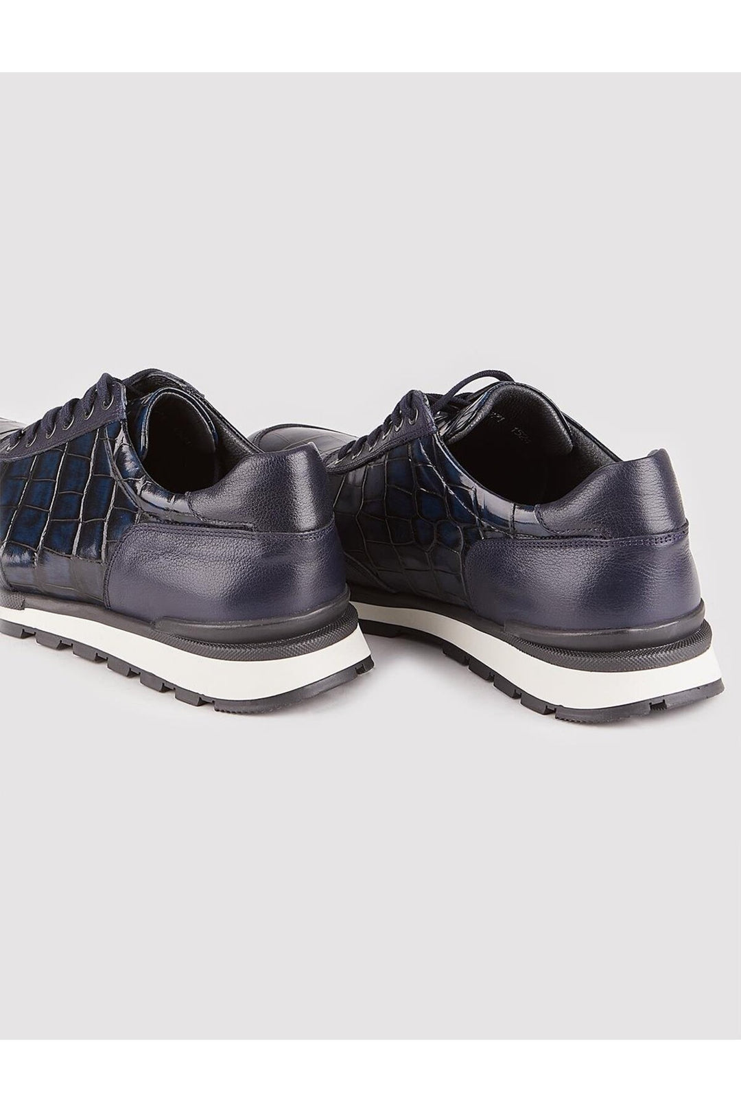 Cabani Shoes Chaussures de sport pour hommes en cuir véritable bleu marine à lacets imprimés - Bleu marine