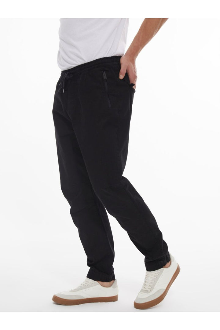 LTB Pantalon noir en gabardine à taille élastique