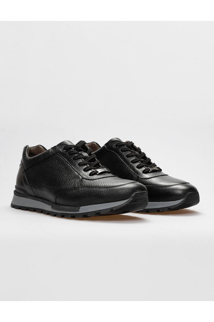 Cabani Shoes Chaussures de sport pour hommes en cuir véritable noires à lacets - Noir