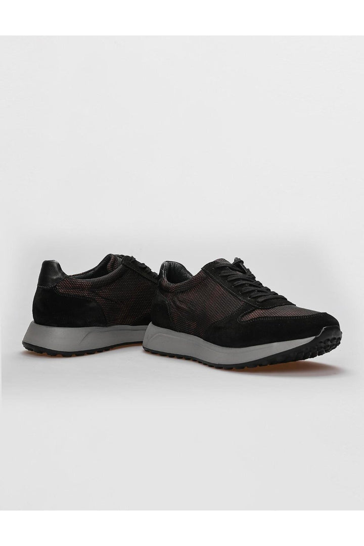 Cabani Shoes Chaussures de sport pour hommes en cuir véritable noir camouflage avec lacets - Noir