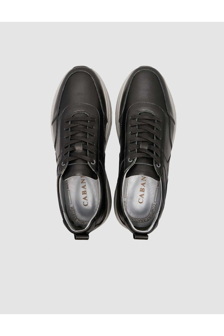Cabani Shoes %100 Cuir véritable Baskets noires pour hommes à lacets - Noir
