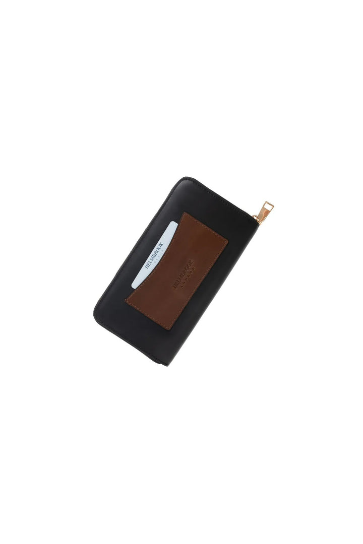 helmbrook Femme Cuir Véritable Grand Portefeuille Fermeture Éclair RFID Protégé Amelia Noir Tan