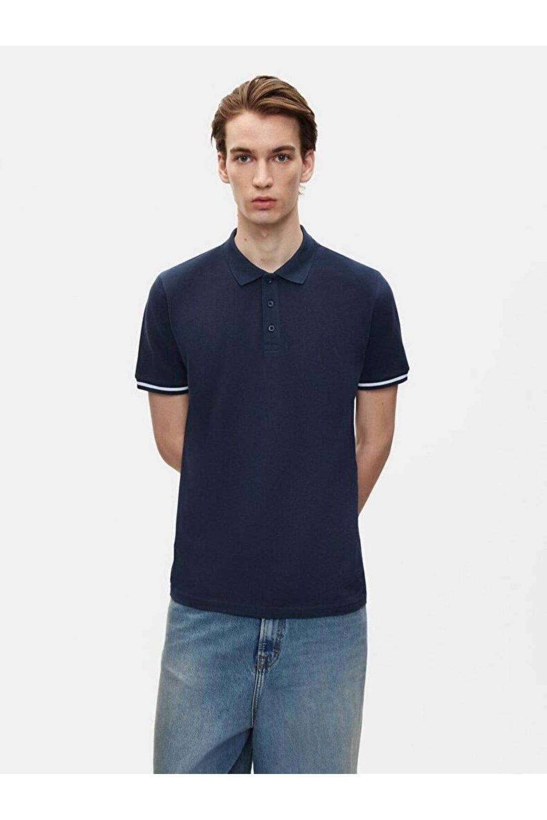 LTB T-shirt bleu marine à manches courtes avec col polo pressé