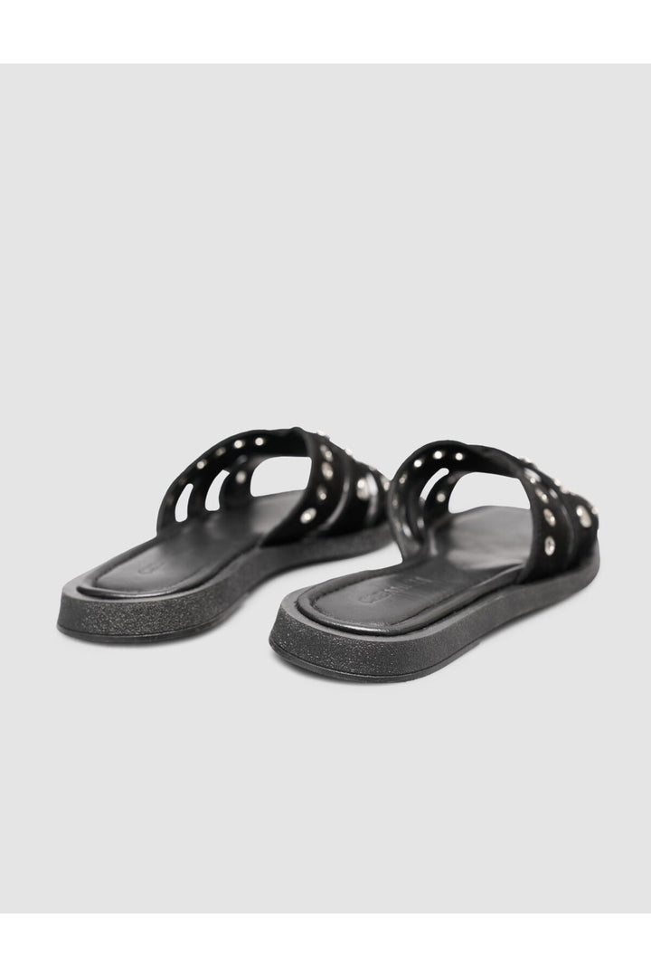 Cabani Shoes Sandales pour femmes en cuir véritable avec détails en pierre en suède noir. - Multicolore