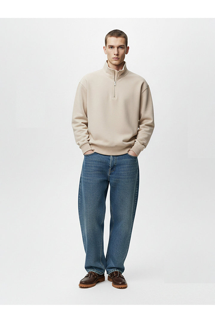 LTB Sweat-shirt crème à manches longues avec demi-fermeture éclair