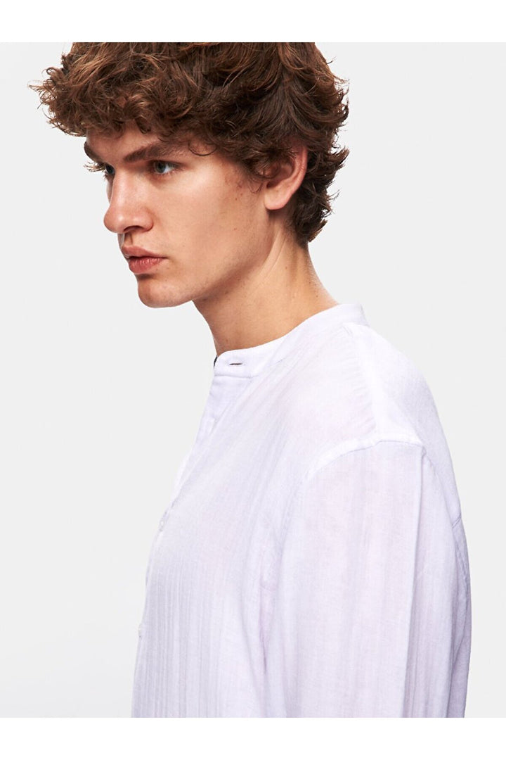 LTB Chemise blanche tissée à col imprimé décontracté