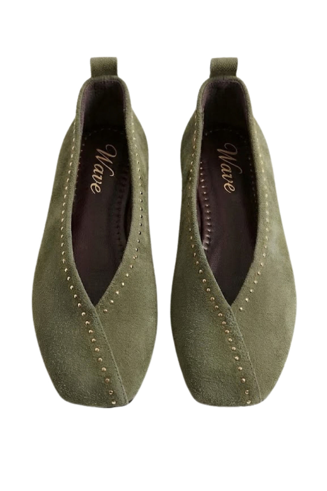 Wavelys VANESA Ballerines en cuir suédé véritable à semelle confortable avec détails cloutés - Vert