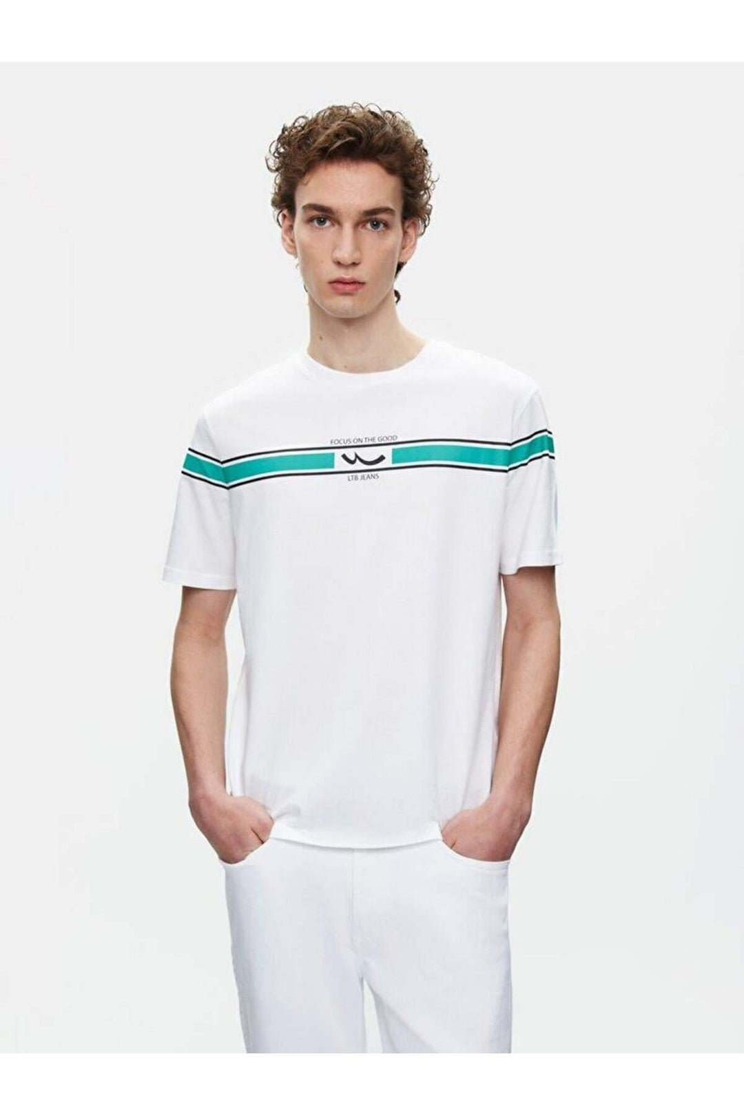 LTB T-shirt blanc classique imprimé à encolure zéro et manches courtes