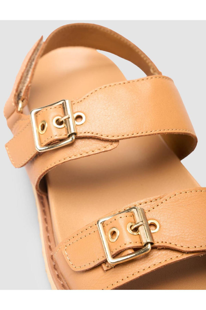 Cabani Shoes Sandales pour femmes en cuir véritable 100% marron. - Tabac