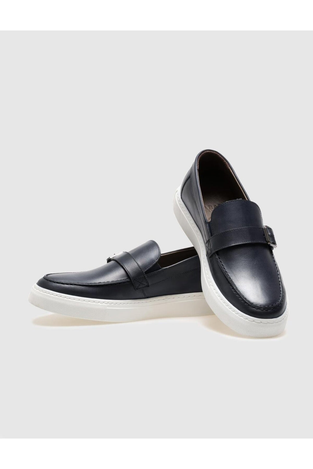 Cabani Shoes Chaussures de ville pour hommes en cuir véritable avec boucle bleu marine. - Bleu marine