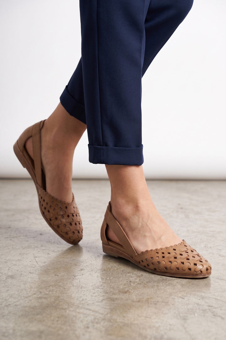 Wavelys Sandales en cuir confortables à enfiler pour femmes - Marron