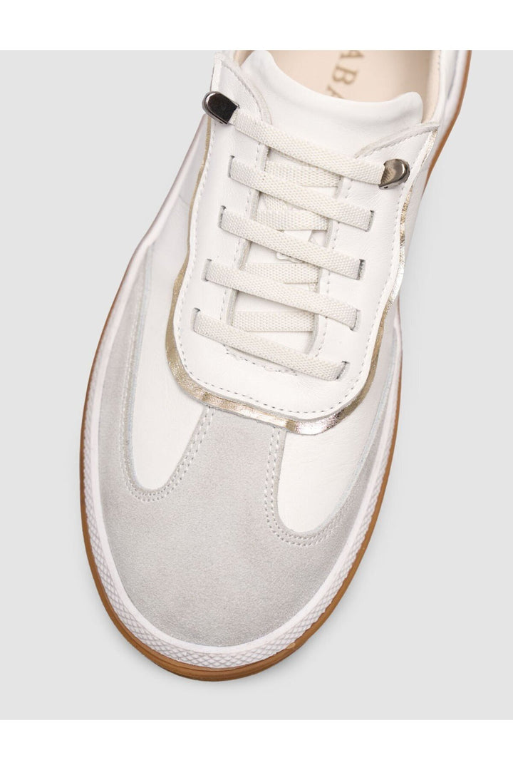 Cabani Shoes Baskets pour femmes en cuir véritable de veau blanc à lacets - Blanc