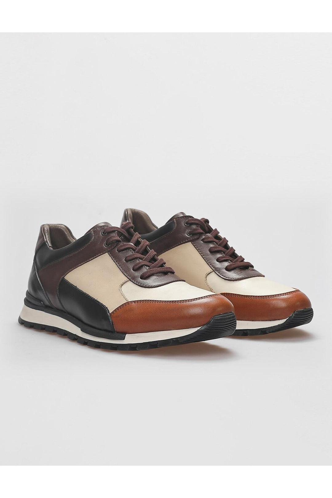 Cabani Shoes Chaussures de sport en cuir véritable pour homme, marron, à lacets. - Marron