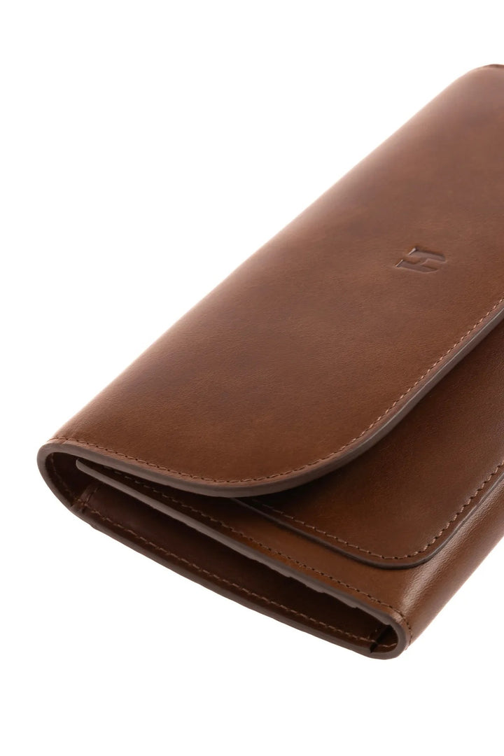 helmbrook Femme Cuir Véritable Grand Portefeuille Fermeture Éclair RFID Protégé Charlotte Tan