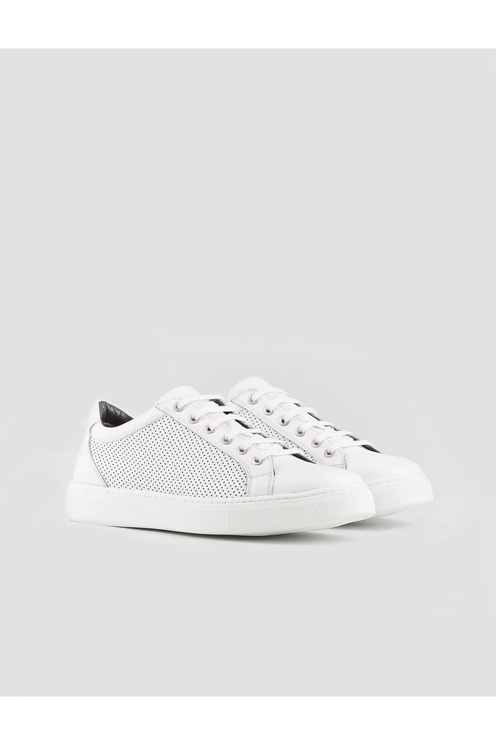 Cabani Shoes Chaussures de sport pour hommes en cuir véritable blanc à lacets avec doublure en cuir. - Blanc