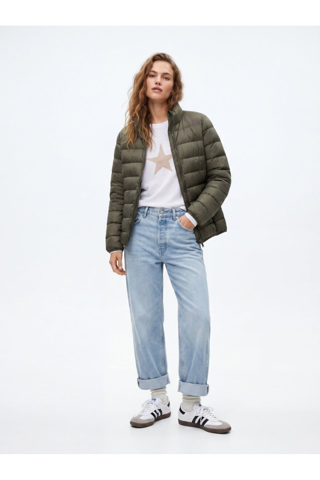 LTB Manteau vert gonflable zippé à manches longues - Kaki