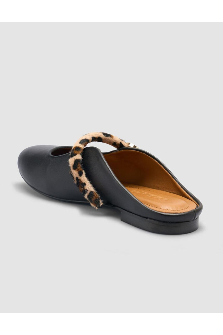 Cabani Shoes %100 Cuir Véritable Sandales Noires Femme Détails Léopard - Multicolore