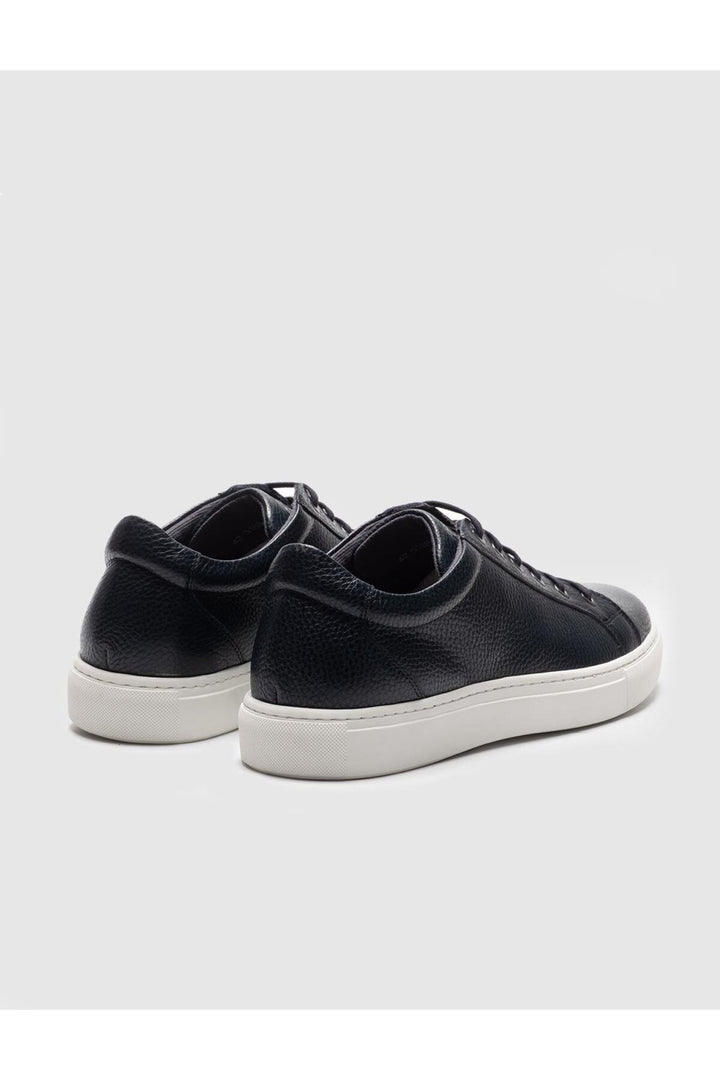 Cabani Shoes Chaussures de sport pour hommes en cuir véritable bleu marine à lacets. - Bleu marine