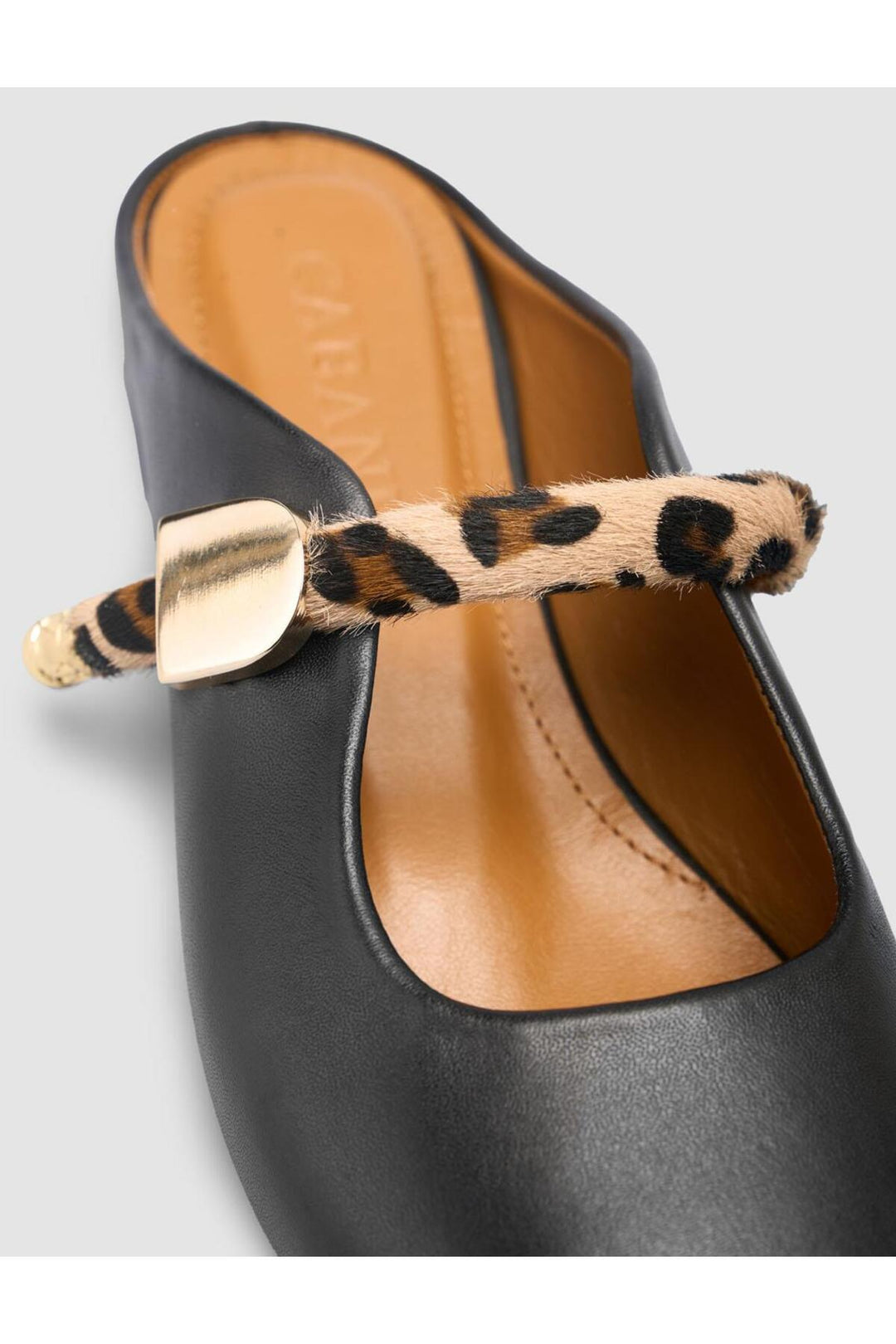 Cabani Shoes %100 Cuir Véritable Sandales Noires Femme Détails Léopard - Multicolore