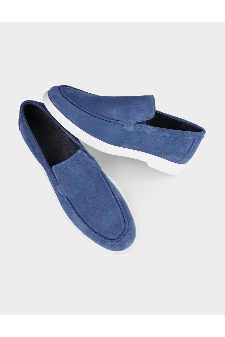 Cabani Shoes Chaussures de ville pour hommes en cuir véritable en suède bleu. - Bleu