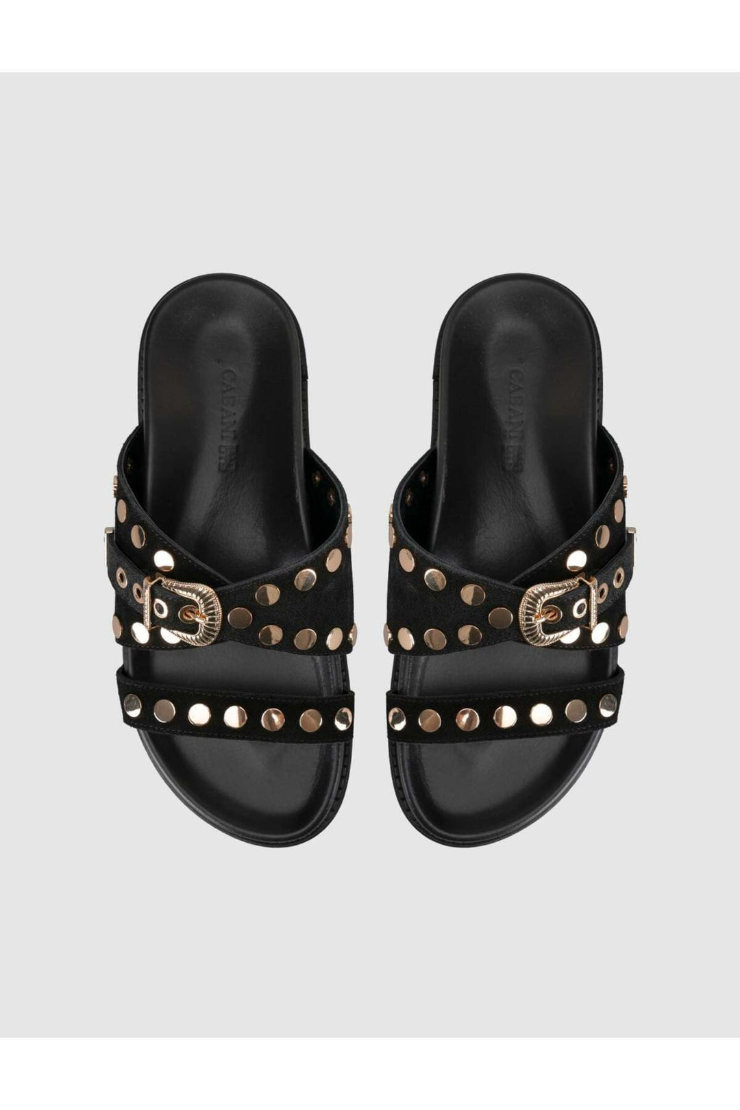 Cabani Shoes Sandales en cuir véritable avec détails en pierre pour femme - Noir