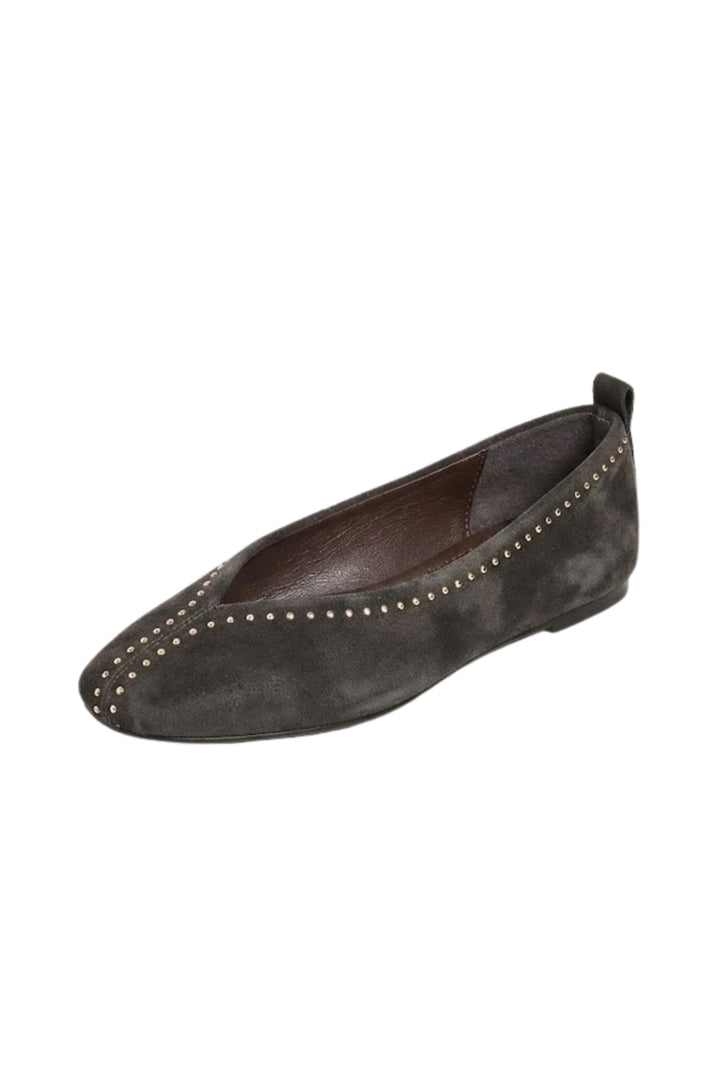Wavelys VANESA Ballerines en cuir suédé véritable à semelle confortable avec détails cloutés - Marron