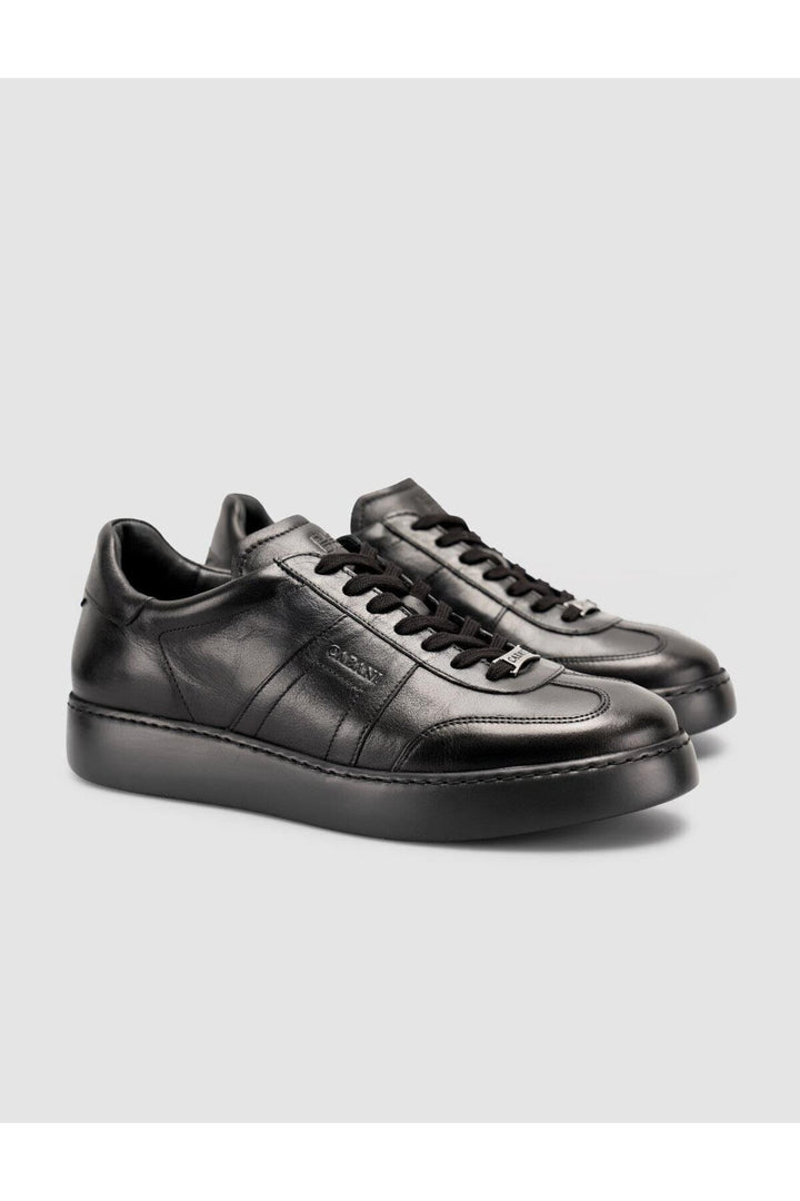 Cabani Shoes %100 Cuir Baskets Noires pour Hommes à Lacets - Noir