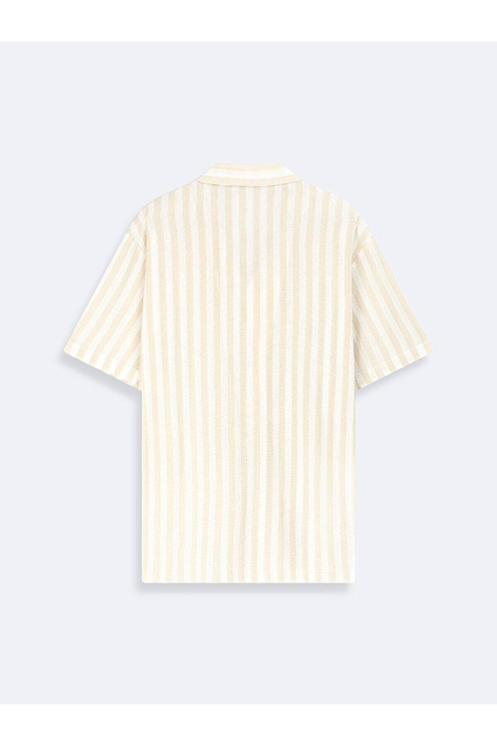 LTB Chemise décontractée beige tissée à rayures et manches courtes