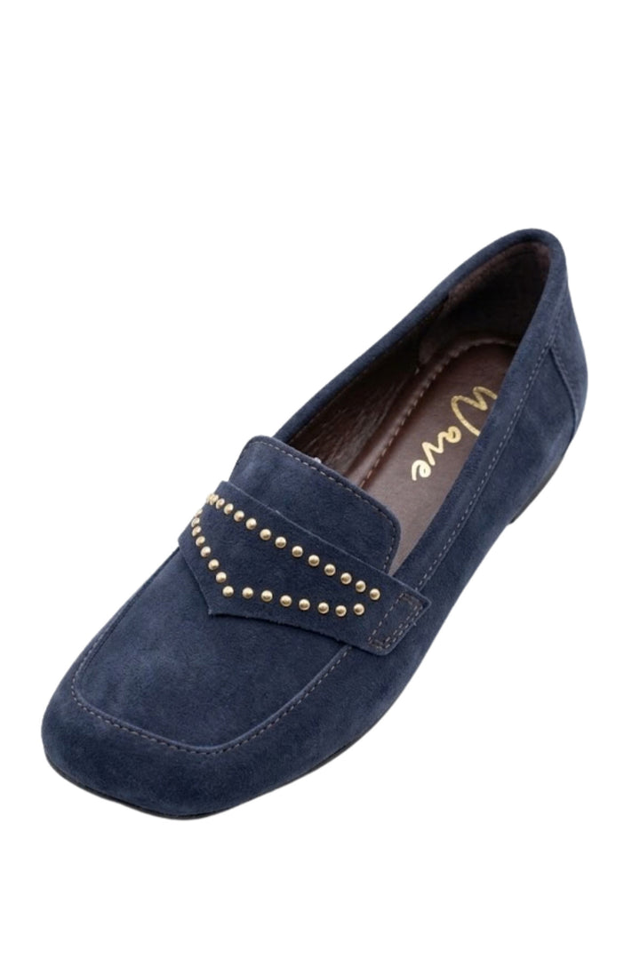 Wavelys RON Bleu marine Cuir Suédé Confortable Semelle Basse Ballerines - Noir