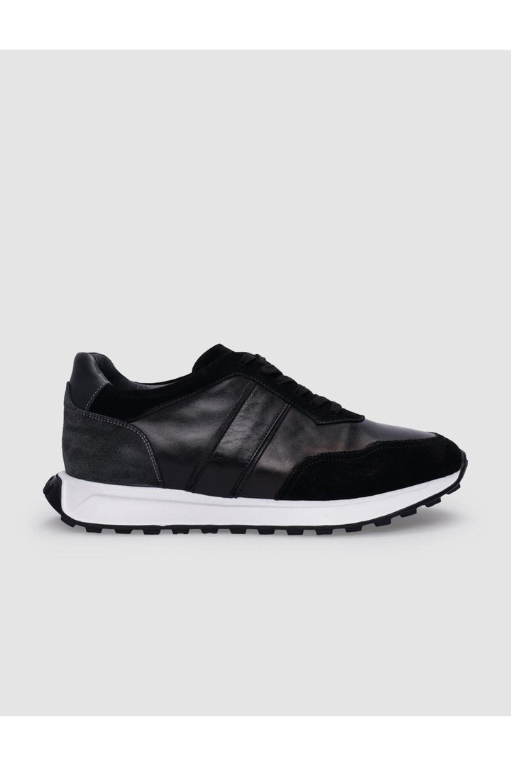 Cabani Shoes Chaussures de sport pour hommes en cuir véritable noir à lacets 100% - Noir
