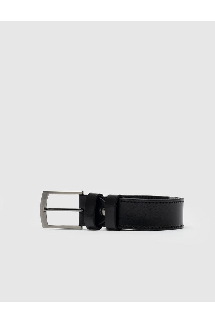 Cabani Shoes Ceinture classique pour homme en cuir véritable noir de 3,5 cm avec couture. - Multicolore