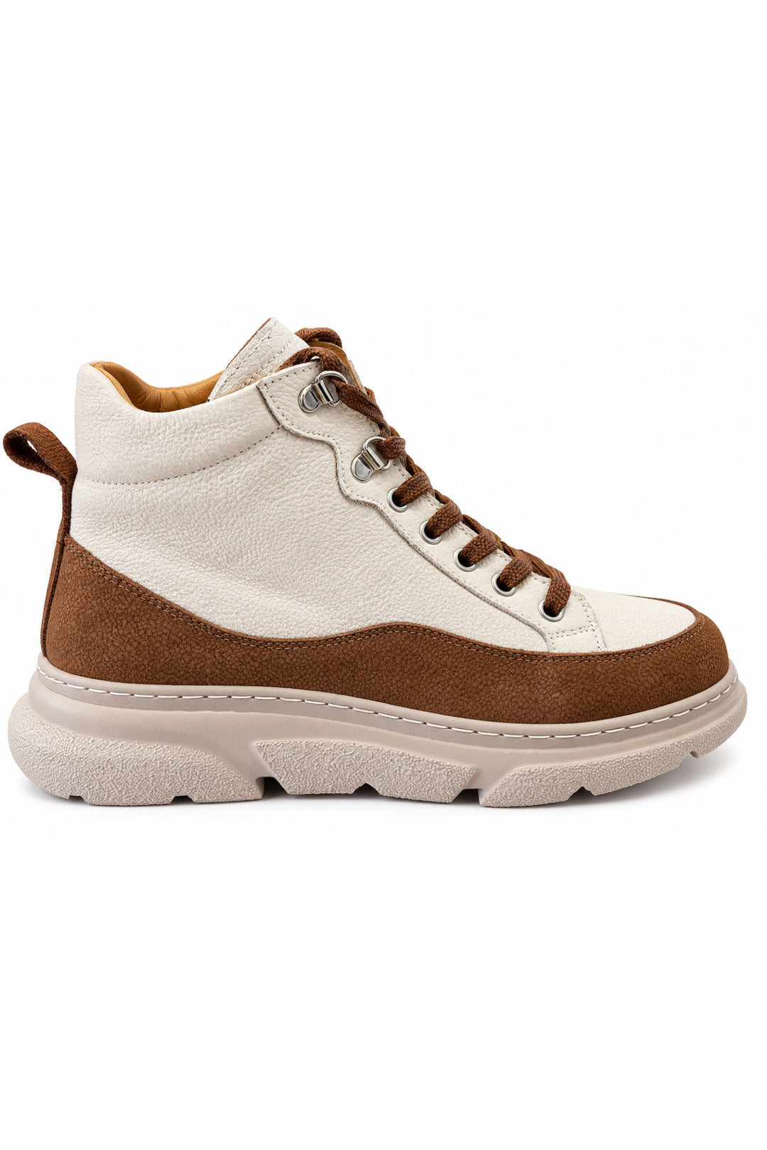 Wavelys Bottine épaisse en cuir véritable beige avec des détails marron. - Beige