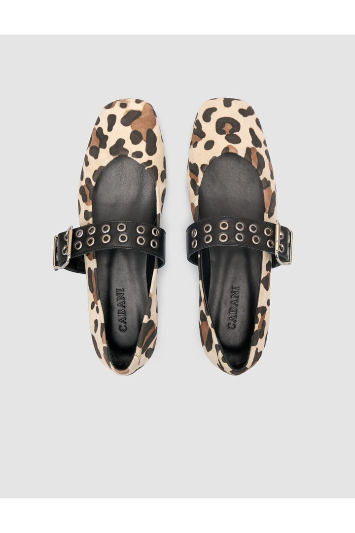 Cabani Shoes %100 Cuir véritable Ballerines léopard beige pour femmes - Beige