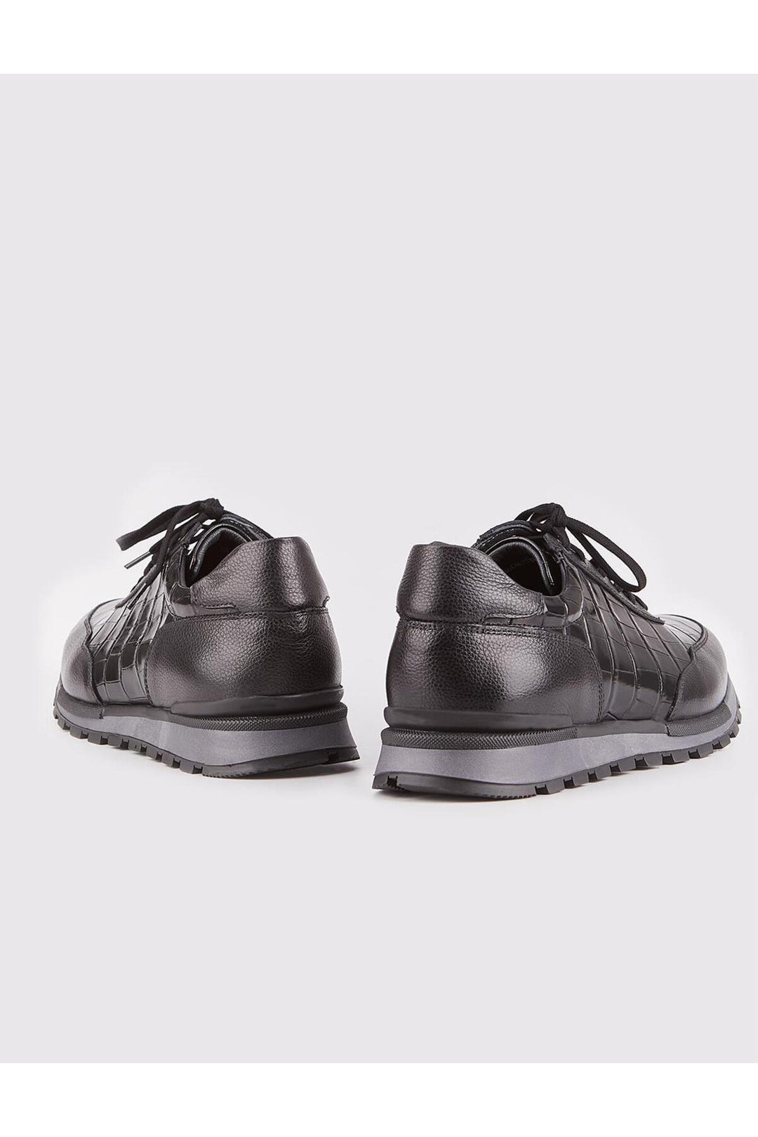 Cabani Shoes Chaussures de sport pour hommes en cuir véritable noires avec lacets et motifs imprimés spéciaux. - Noir