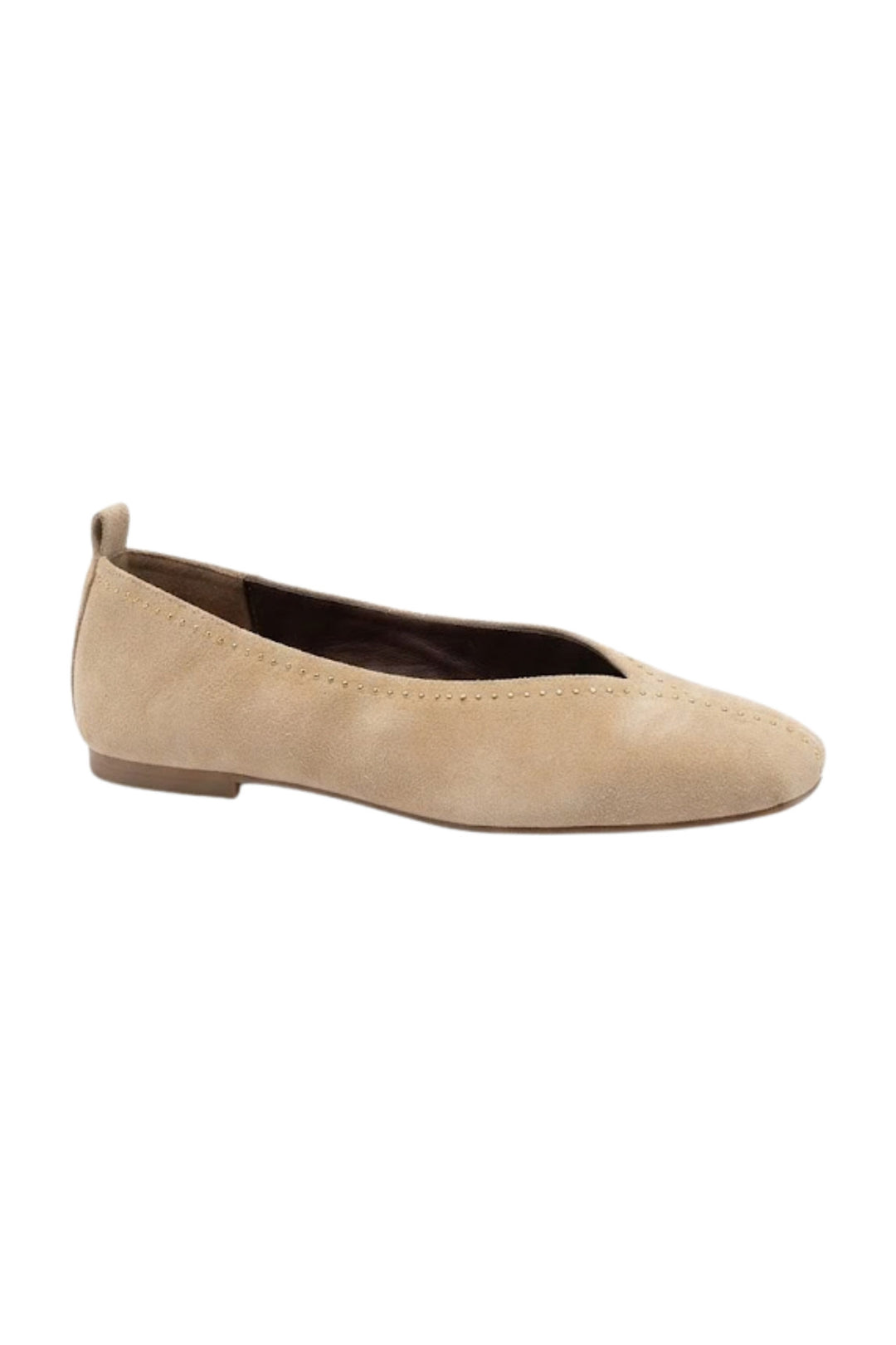 Wavelys VANESA Ballerines en cuir suédé véritable à semelle confortable avec détails cloutés - Beige