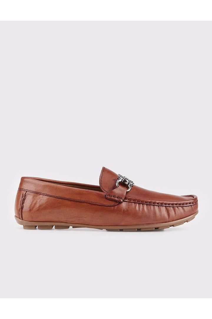 Cabani Shoes Mocassin homme en cuir véritable tabac avec détail de boucle - Marron
