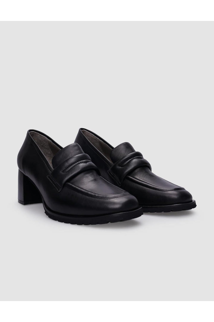 Cabani Shoes Chaussures à talons épais pour femmes en cuir véritable noir 100% - Multicolore