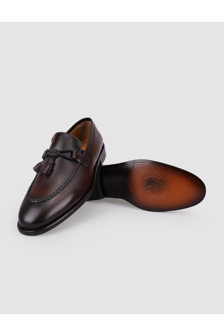 Cabani Shoes Chaussures classiques pour hommes en cuir véritable 100 % marron avec détail nœud. - Multicolore