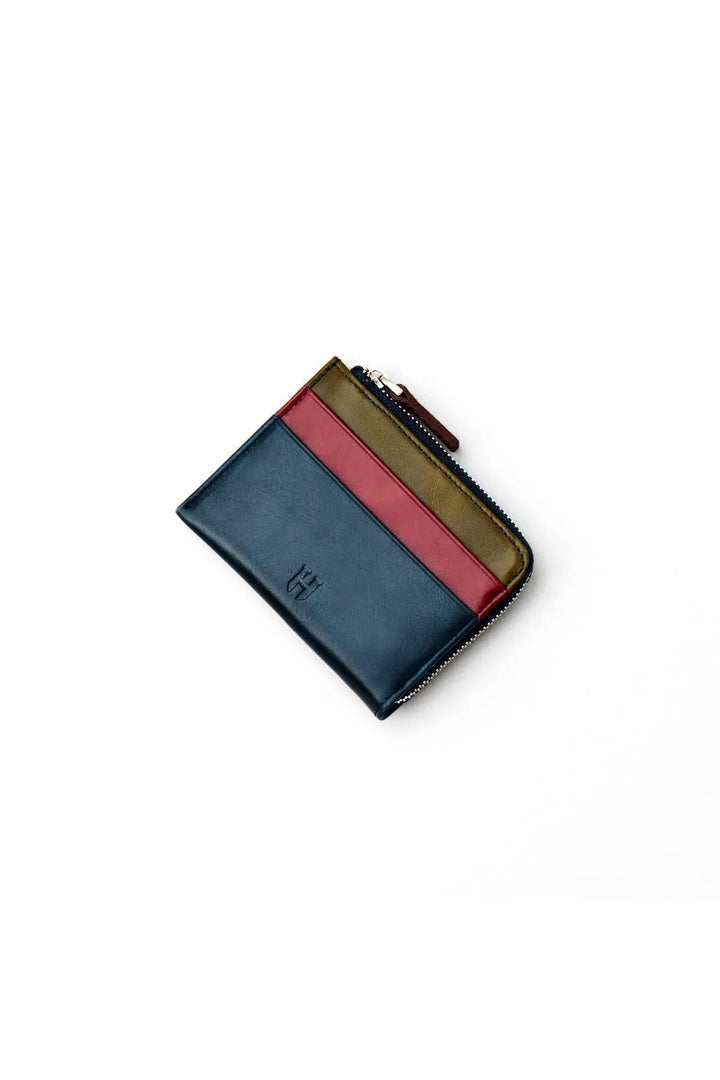 helmbrook Seward - Cuir véritable - Bleu marine - Multicolore - Homme - Conception de poche - Fermeture à glissière - Porte-cartes Rfid protégé