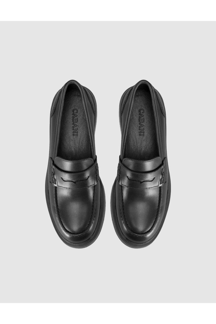 Cabani Shoes Chaussures Loafer pour Femme en Cuir Véritable à Semelle Épaisse Noire - Noir