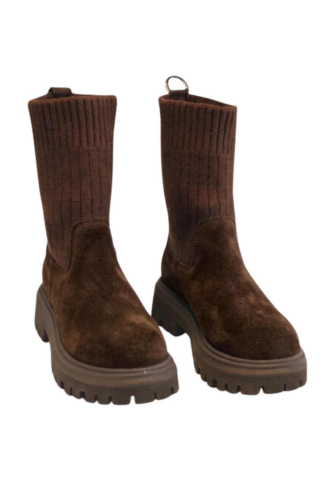Wavelys RIVER Bottes en cuir suédé véritable marron à détails tressés, faciles à enfiler et chaudes. - Marron