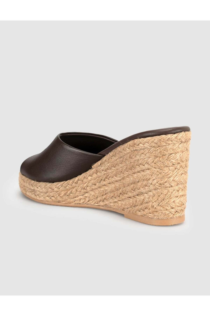 Cabani Shoes Sandales à talons compensés en cuir véritable marron avec semelle en paille pour femmes - Multicolore