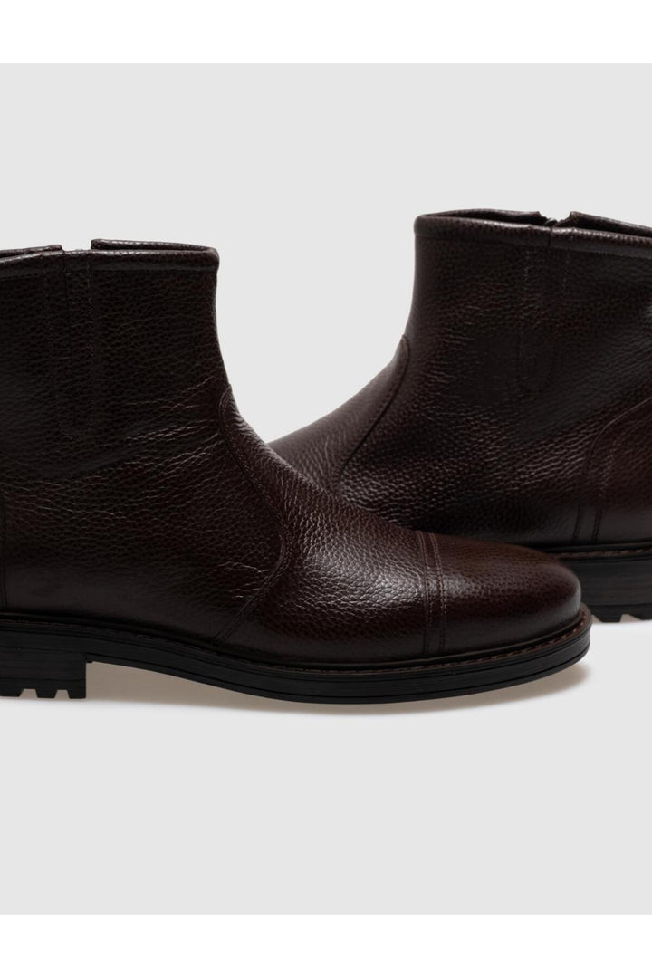 Cabani Shoes Bottines pour hommes en cuir véritable marron avec fermeture éclair - Multicolore