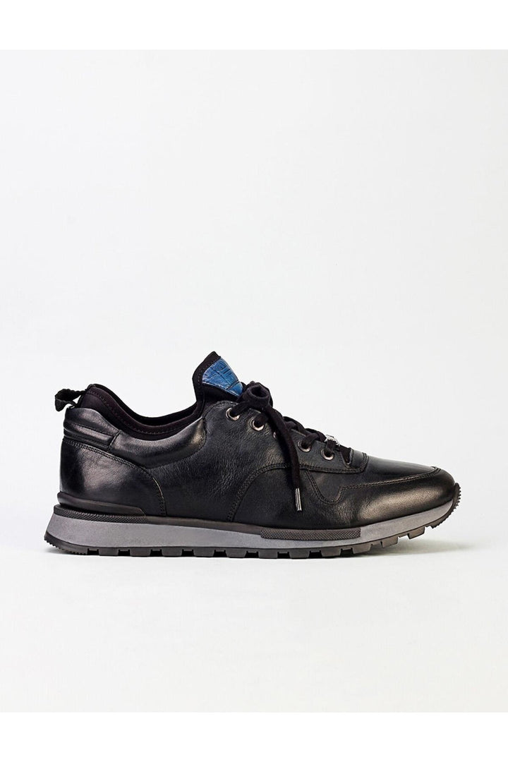 Cabani Shoes Chaussures de sport pour hommes en cuir véritable, noires, à lacets, avec semelle en gel. - Noir