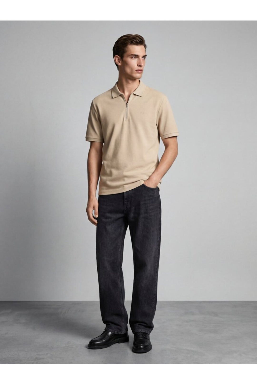 LTB T-shirt beige à col polo zippé - Beige
