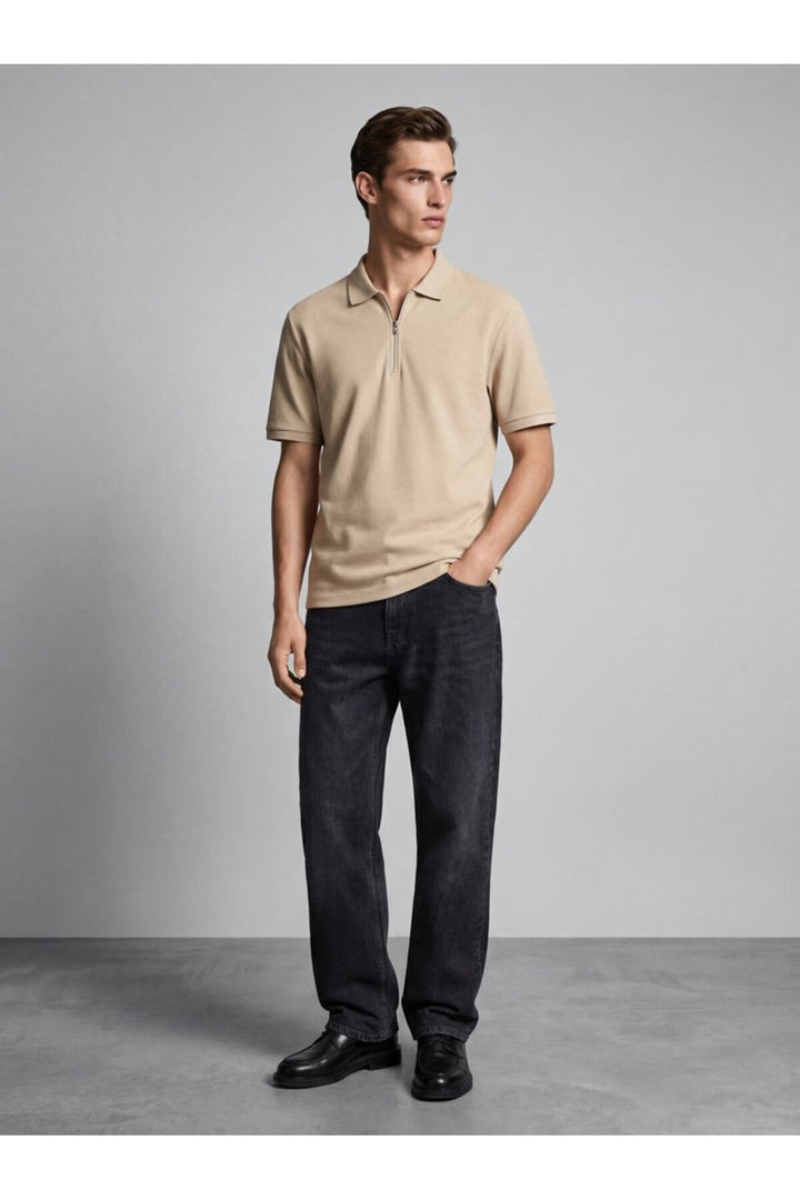 LTB T-shirt beige à col polo zippé - Beige
